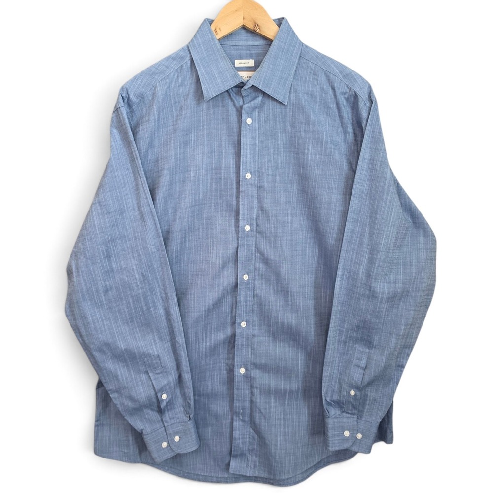 Joseph Abboud Dress Shirt Mens 16.5 34/35 Regular Fit Blue Chambray Cotton LS